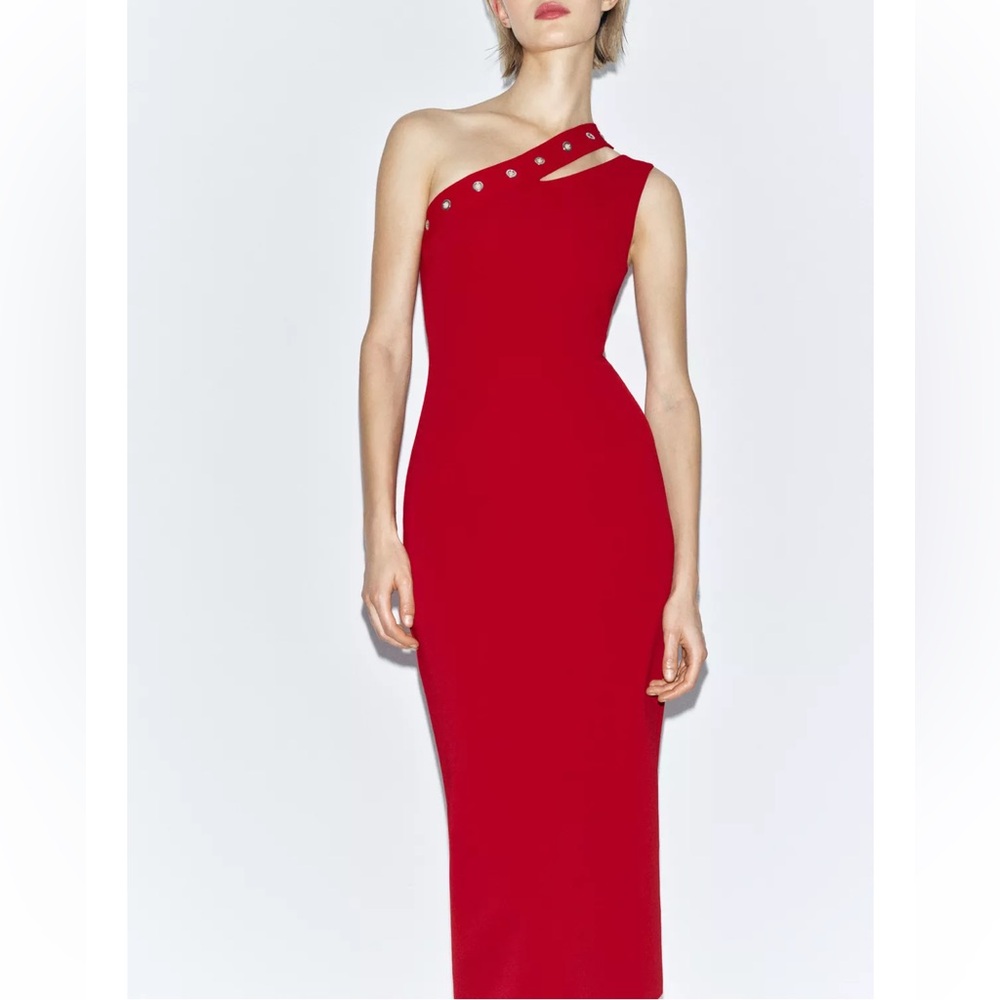Zara NWT Elegant Red One-Shoulder Dress